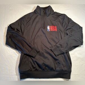 NBA Black Quarter Zip Pullover Men’s Size Medium Slash Pockets 100% Polyester